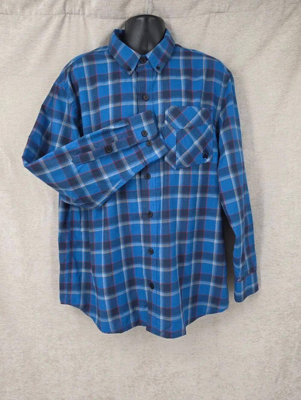 Alaskan Hardgear Duluth Trading Button Up Shirt Blue Plaid Wool Blend Mens XL